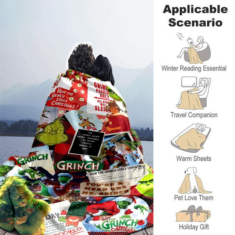1Pc Grinch Christmas Collage Blanket Soft And Comfortable Casual Warm Camping Travel Christmas Halloween Gift M921596