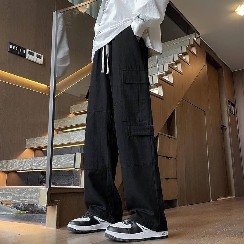 Retro Splicing Design Overalls Men's Spring New Pure Cotton Multi-pocket Loose Casual Straight Trousers