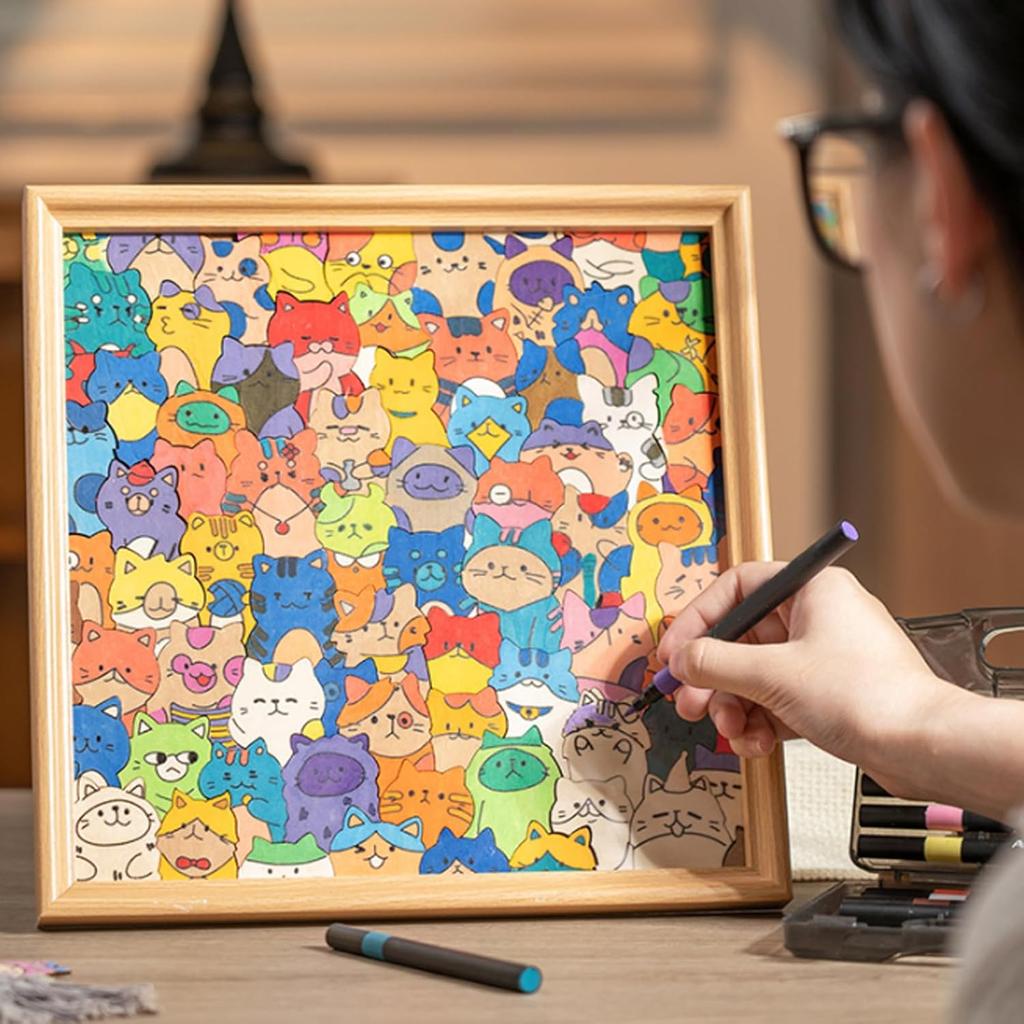 DIY Drewniany Kolorowanka Kot Malowalny Kreatywny Ręcznie Robiony Ramka na Puzzle ze Zdjęciem Do Dekoracji Domu Miłośnik Rzemiosła