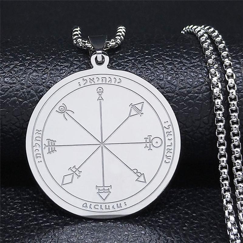 

Viking Solomon Seal Pendant Necklace Stainless Steel Titanium Retro Jewelry for Men Women серебряный