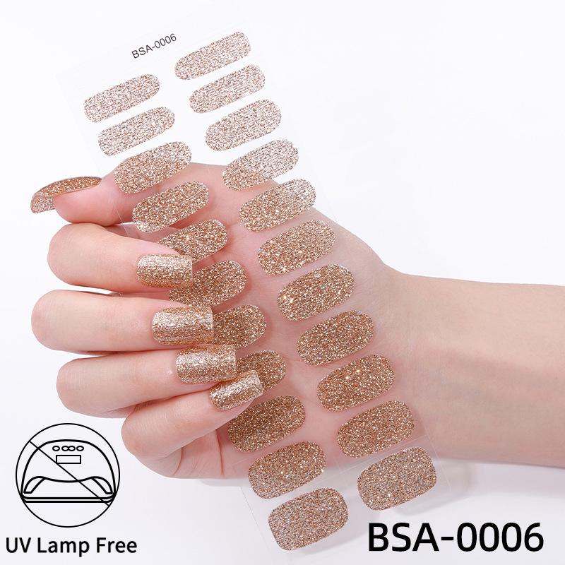 European and American Gel Nail Stickers Free Baking Sparkling Powder Nail Stickers UV-Free Gel Nail Wraps BSA-0006