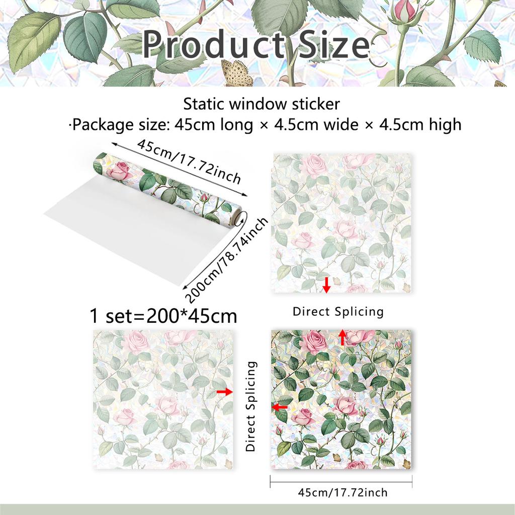 Sunshine Glass Sticker Colorful Rose Flower Vine Electrostatic Sticker Double-sided Printing Visual Window Sticker No Glue