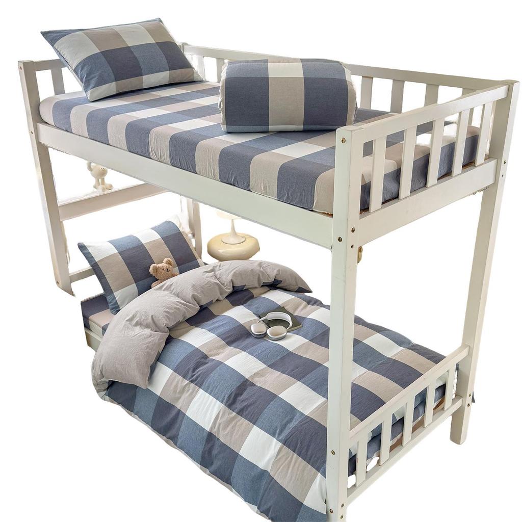 Class A 100% Cotton Yarn-Dyed Washed 3-Piece Bedding Set for Student Dormitory Bunk Beds
