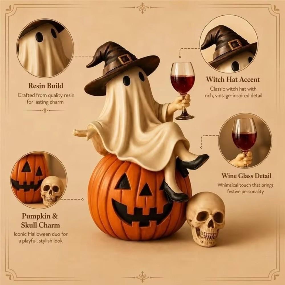Spooky Halloween Ghost Figurine Cartoon Tabletop Figurine Funny Witch Statue  Halloween Decor