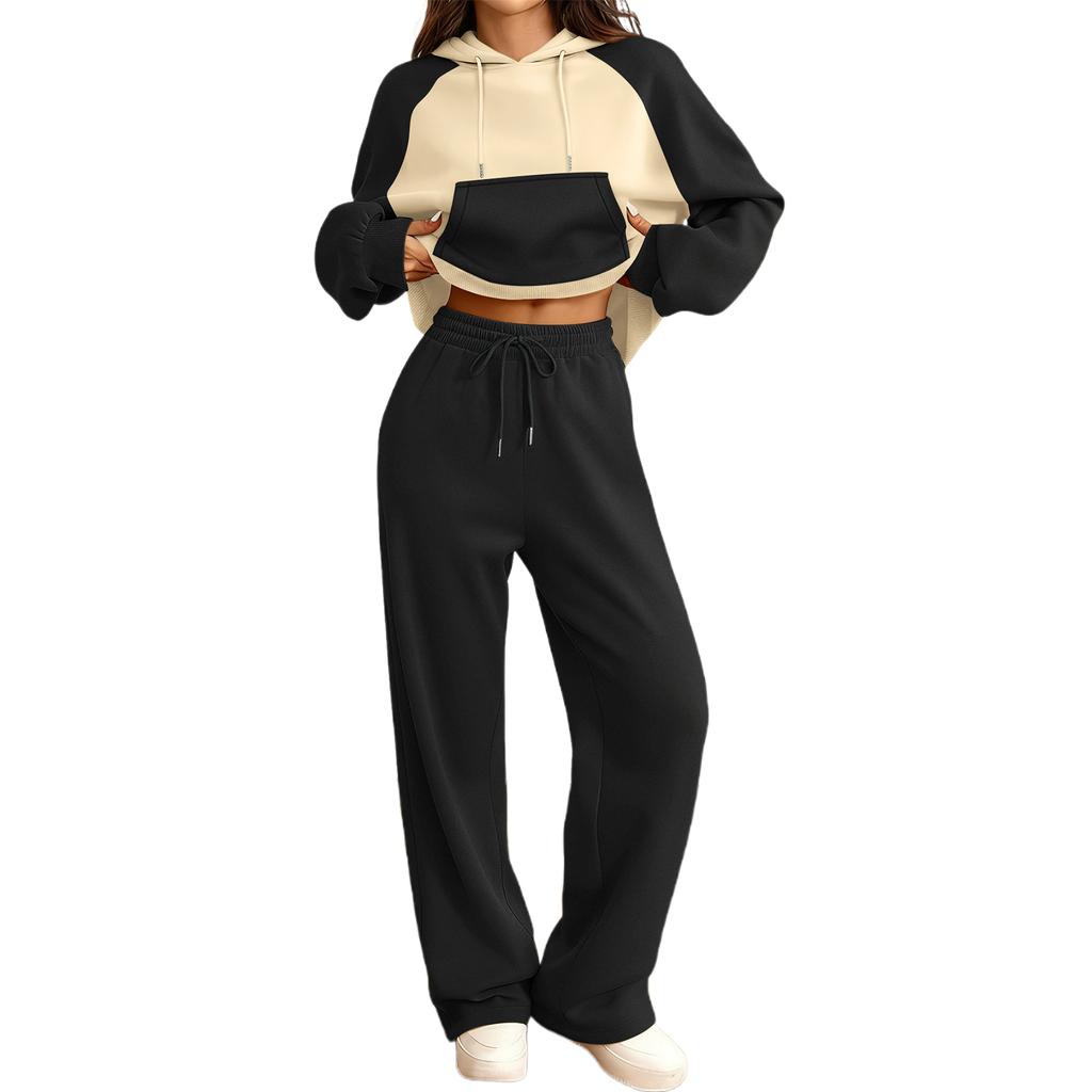 Women's ,Blocked Fleece,Lined Warm Casual Sports Long,Sleeved Sweatshirt Set