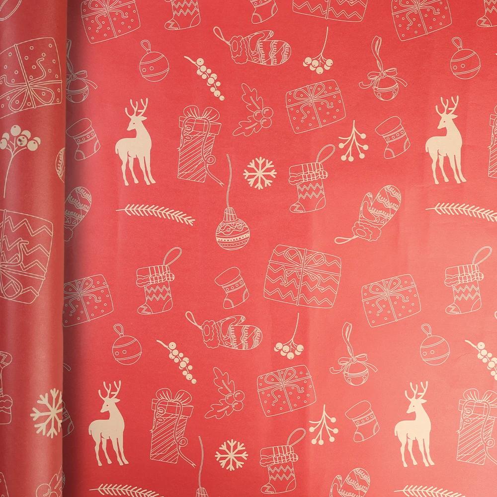 1/10rolls Christmas Kraft Wrapping Paper Red Green DIY Xmas Tree Santa Claus Snowflake Patterns Gifts Craft Packaging Party Home