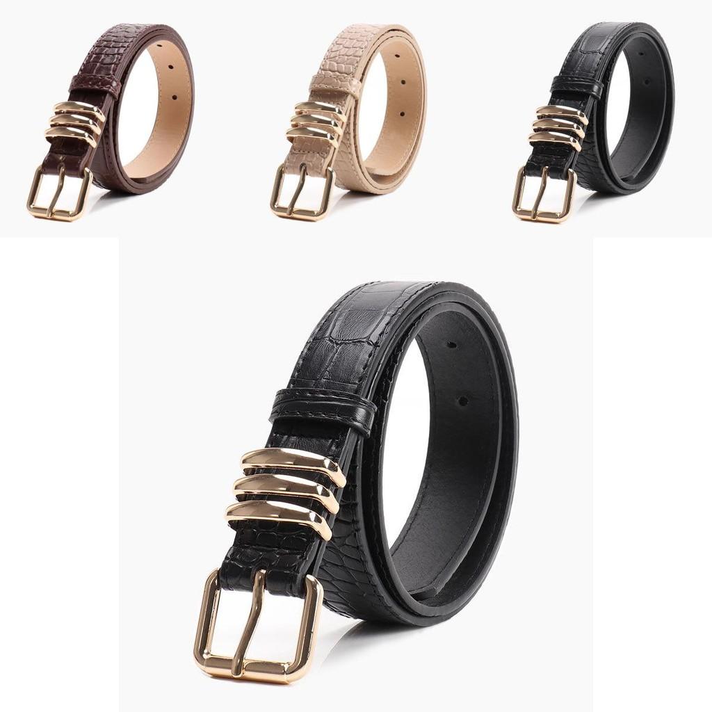Womens Minimalist Pu Leather Belt With Alloy Pin Buckle And Vintage Stone Detail For Daily Wear