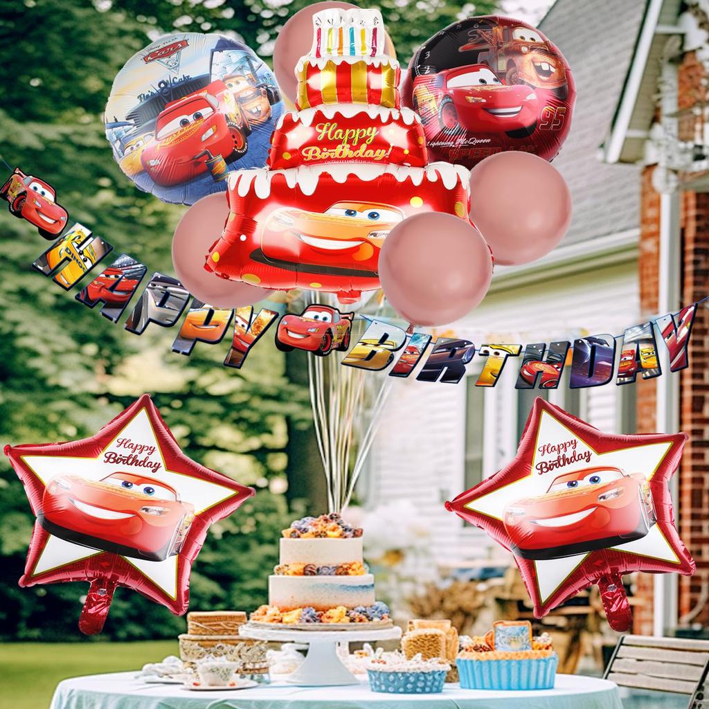 Birthday Cars Birthday or Birthday Party Supplies HAPPY BIRTHDAY Red Car Cartoon Character Balloons Decorations, Balloons, Girl's Boy's Decorations,