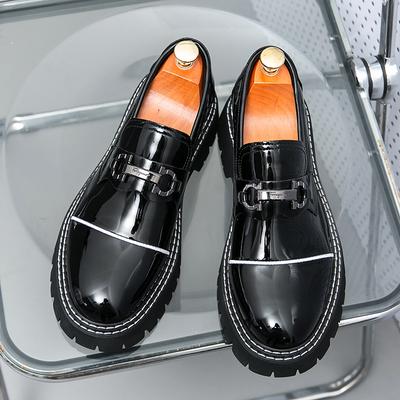 New Men's Big Head Leather Shoes Thick Sole Heightening Patent Leather Glossy Casual Thick Heel Loafers Hairstylist Trendy Shoes