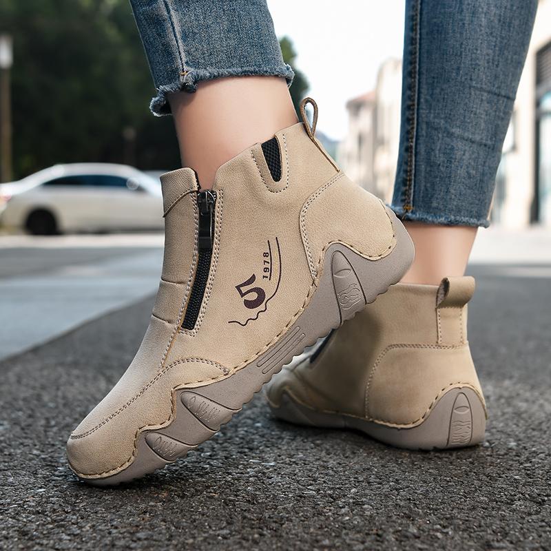 Women's High-top Casual Sneakers Handmade Leather Shoes Ankle Boots Spring & Autumn