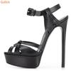 Fashion Peep Toe Platform Women Sandals Black Pink Thin Heels Sandals Pu Cross Slingback Ankle Strap Sandals Fashion Party Large Size 46