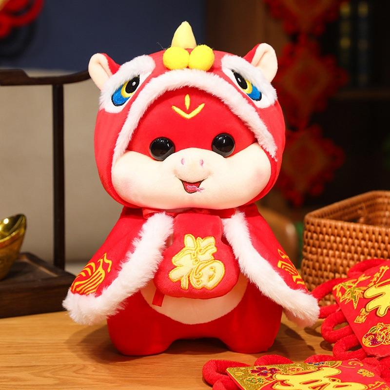 Cute Year of Snake Mascot Zodiac Snake Doll Lion Dance Plush Toys Boys and Girls Rag Doll New Year Gift