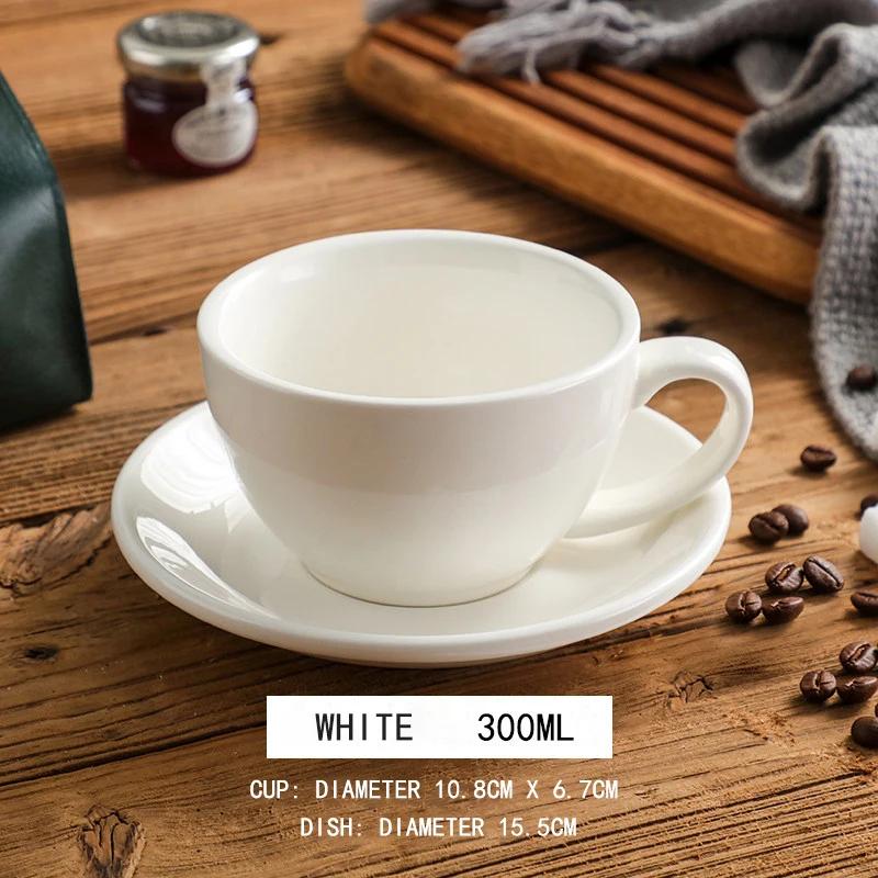 300ml Ceramic Coffee Cup and Saucer Set Pottery Latte Cups Breakfast Milk Mug Afternoon Teacup Porcelain Water Mugs Wholesale