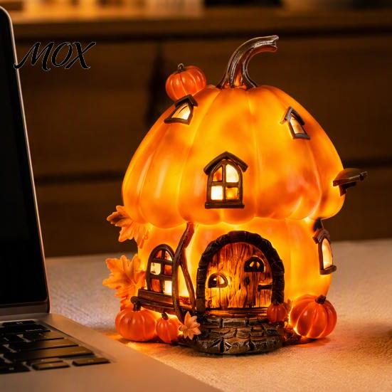 Halloweenová dekorace Lampa Rozsvěcující se Pryskyřice Dýňový Dům Figurka, Chaloupka Noční Světlo, Útulná Podzimní Sklizeň Dekorace na Stůl pro Domácí Večírek Výlohu