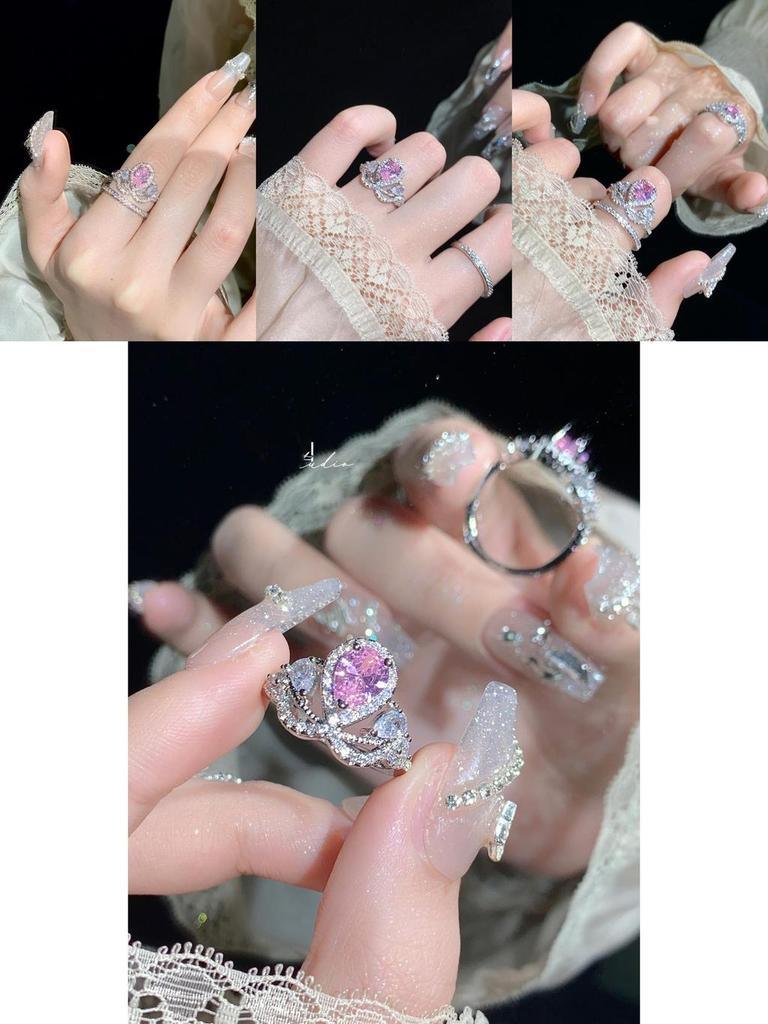 Elegant And Luxurious Crown Ring With Micro-inlaid Pink Diamond Cz Stone Fashionable Statement Piece For Stylish Ladies