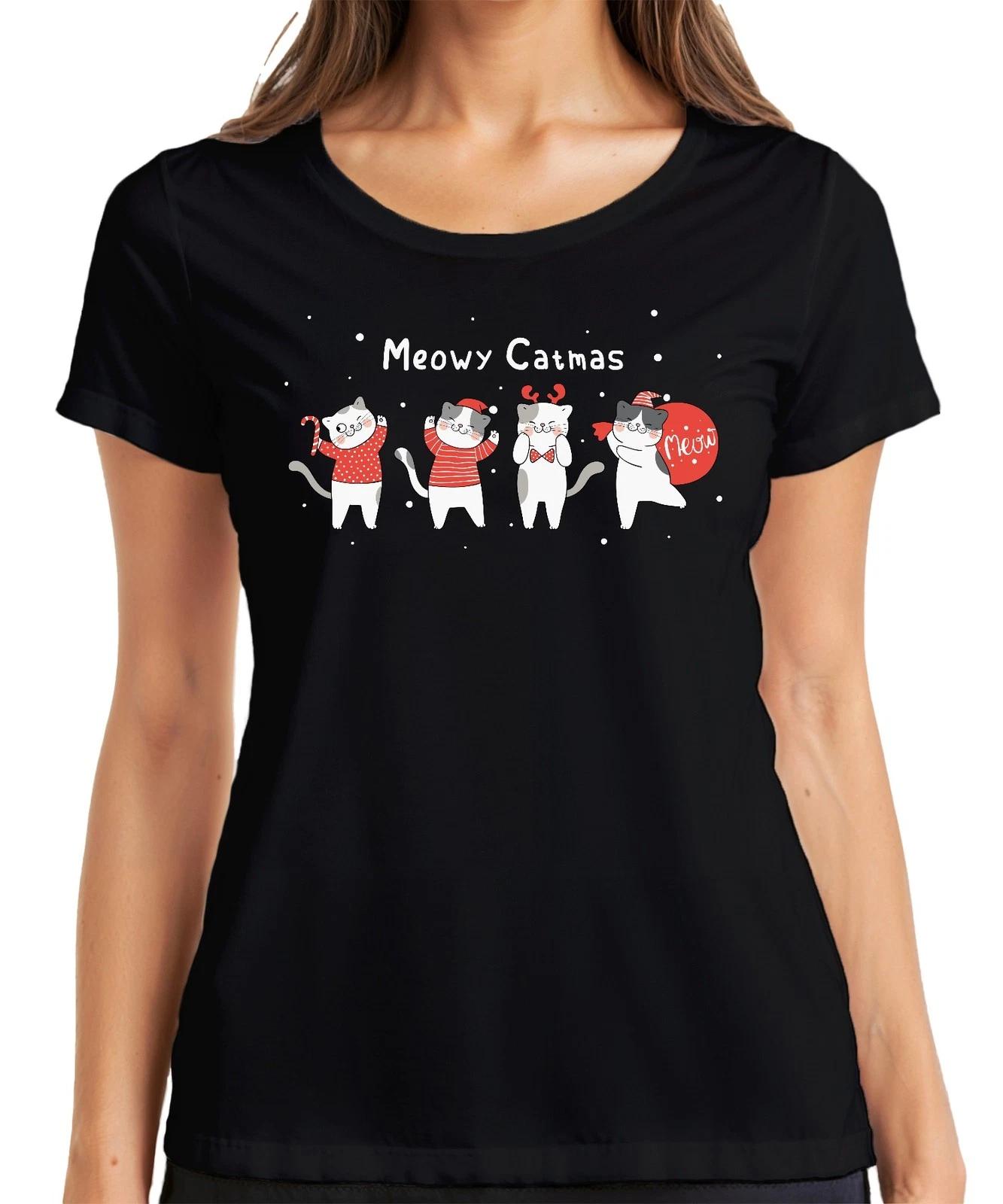 Meowy Catmas Katzen Kätzchen - Weihnachten Weihnachtsgeschenk Christmas Damen T- XS