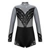 Kids Girls Stylish Clothing Long Sleeve Stand Collar Shiny Rhinestone Decor Contrast Color Gymnastic Dance Jumpsuit