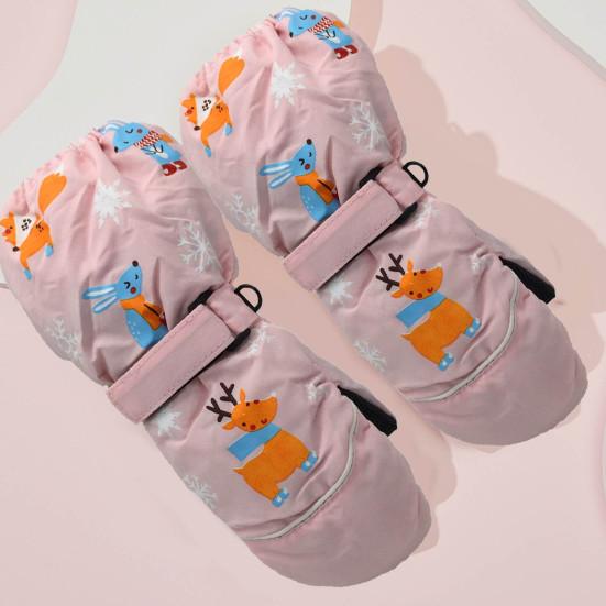 1 Pair Kids Snow Gloves Water Proof Adjustable Fastener Tape Hanging Buckle Windproof Riding Gloves for Daily Wear