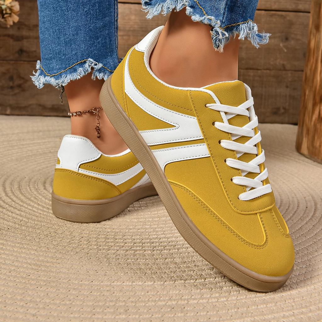 Yellow Women Sneakers 2024 Autumn Luxury Flat Loafers Comfortable Lace-up Soft Female Sneakers Lightweight Outdoor Shoes 35-43