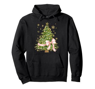 Pink Ribbon Christmas Tree Coquette Aesthetic Holiday Girl Hoodie