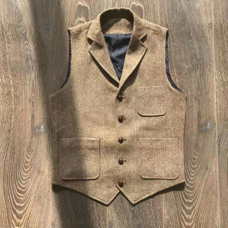 Ретро Европейский и Американский Хаки Многокарманный Твиловый Льняной Повседневный Жилет XL хаки