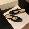 Temperament small square head pleated word with shallow mouth Mary Jane bag head half slippers female summer