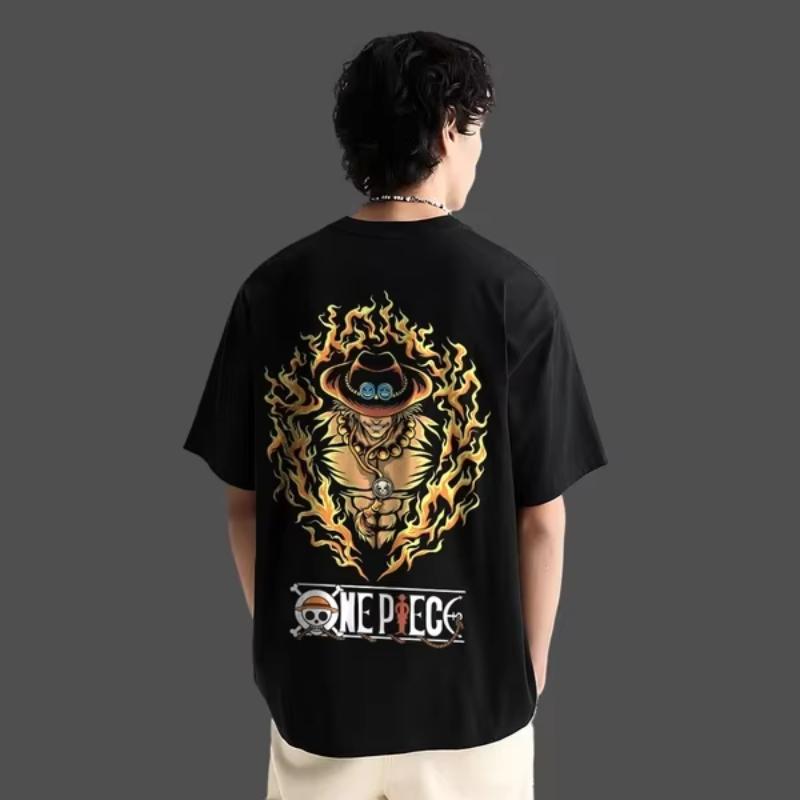 One Piece Anime Ace Oversized Cotton Tshirt Men and Women Breathable High Quality Y2K Short Sleeve Summer Tshirt Unisex