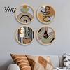 Placche Rotonde Decorative in Legno 4 Pezzi Arte da Parete Boho, Cartelli Appesi Piatto 2D, Geometria Moderna Materiale Naturale Ornamenti per la Casa Decorazione in Legno, Boemo per