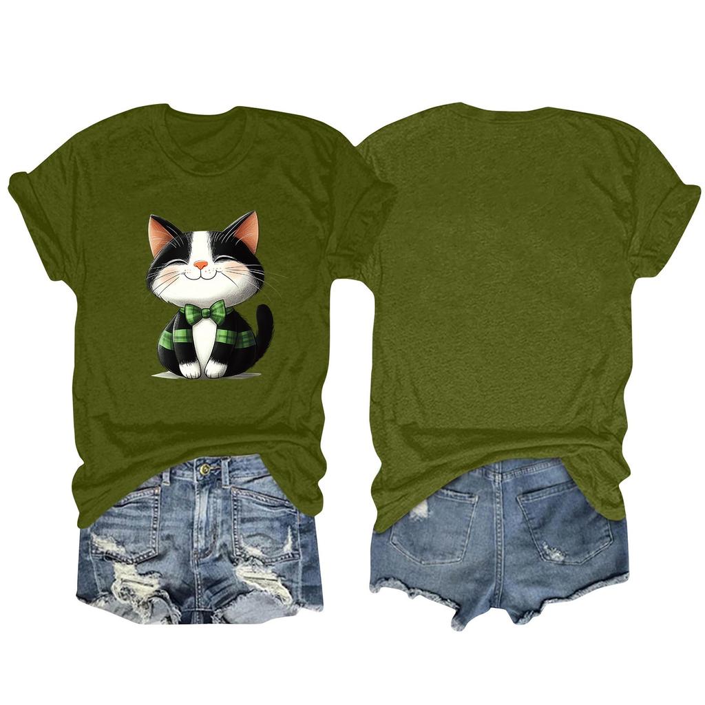 Women's Fashion Printed Round Neck Short Sleeve T-Shirt Pullover Top