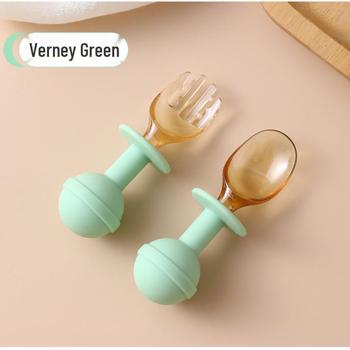 Baby Silicone Spoon Set: Training Tableware with Stainless Steel Digging Spoon for Kids.