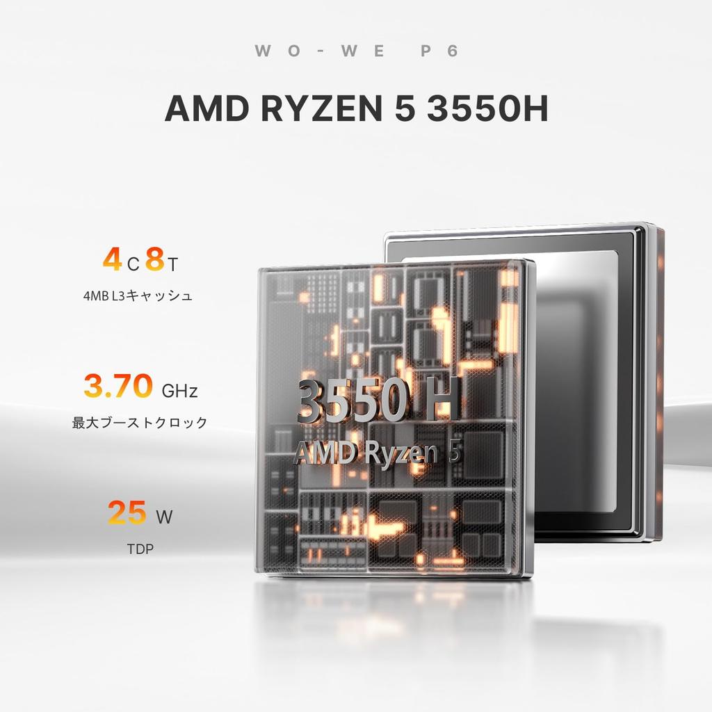 P6 Mini AMD Ryzen 5 3550H To 16GB DDR4 512GB PCIe Vega 8 4K Triple Dual HDMI WiFi 5 BT Wo-we PC (up 3.7GHz), RAM, SSD, Graphics, Display,