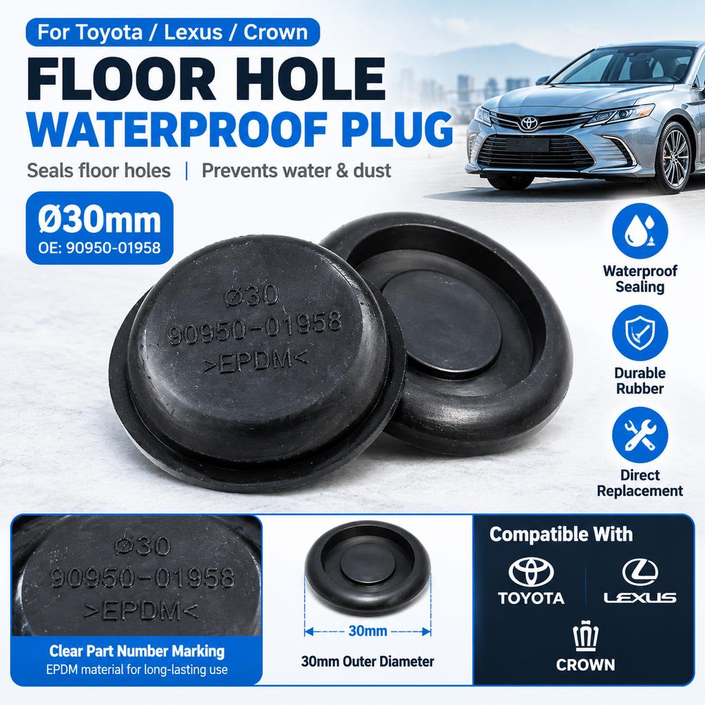 Floor Hole Waterproof Plug Cover for Toyota Lexus Crown, Black Round Rubber Plug