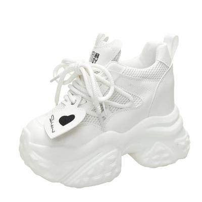 Fashion 10CM Spring Women Casual Non-slip Platform Sneakers High Heels Autumn Sports Leather Shoes Breathable Trainers Chunky Sneakers