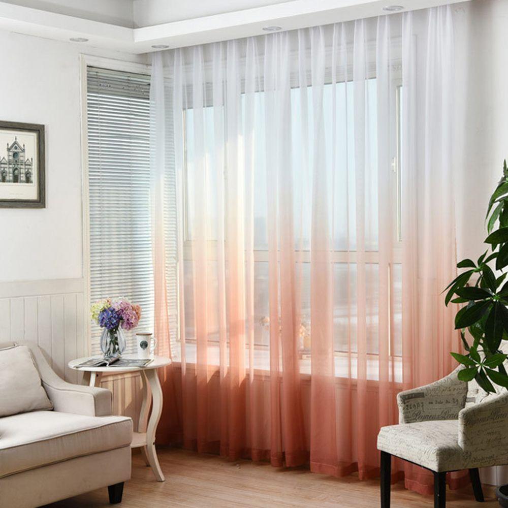 Fancy Gradient Color 3D Printed Curtains Single Panel Tulle Divider Sheer Voile
