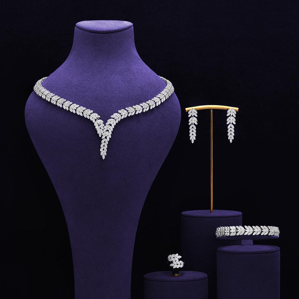 Luxury Wedding Jewelry Set For Women Bridesmaid Bridal Jewelry Sets Necklace Earring Bracelet Ring Party Sets