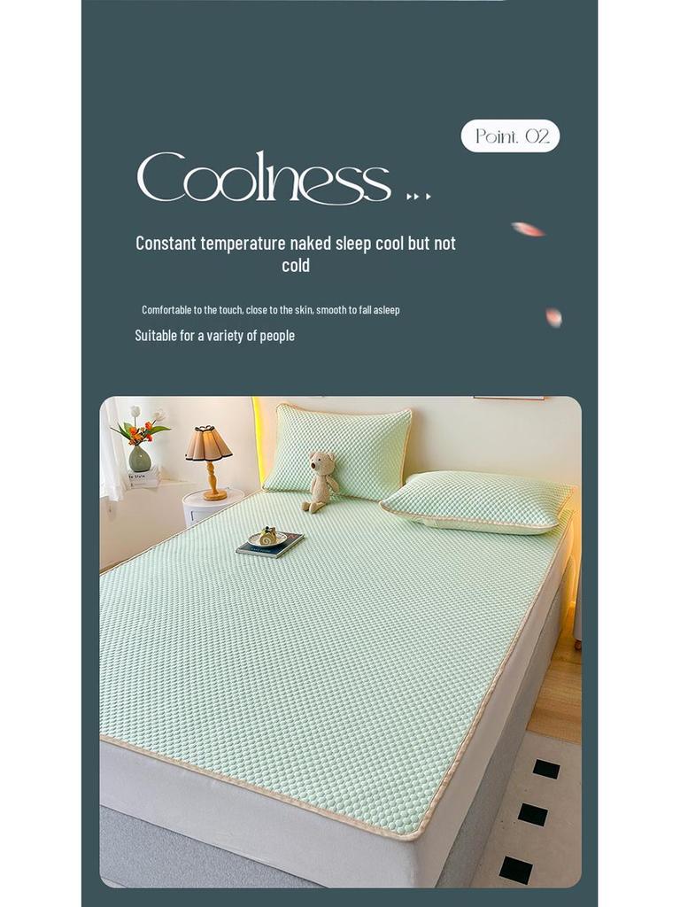 Ice Bean Mat Cool Bedspread Set - Fitted Sheet Style for Dorms, Air-conditioned Rooms, Ice Silk Feel.
