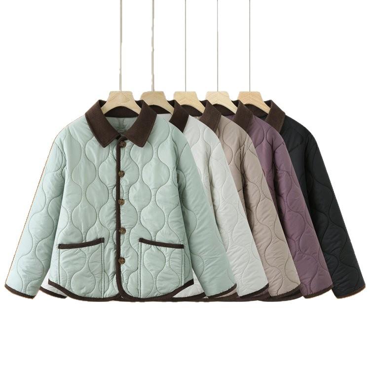 2026 Autumn/Winter Retro Lapel Cotton Jacket - Versatile Quilted Warm Short Coat for Women