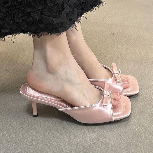 

Розовые французские маленькие классные тапочки на высоком каблуке, сказочные туфли 2025 года, новая летняя мода, уличный темперамент, нишевые сандалии 40