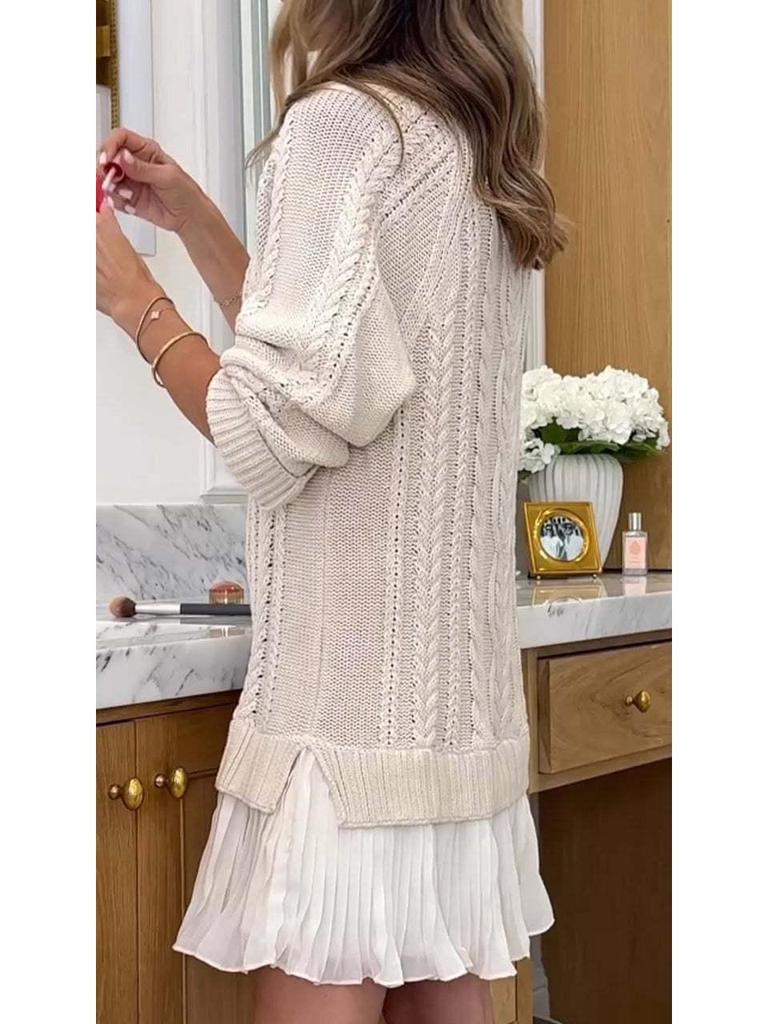2025 Women's Sweet Cable Knit Chiffon Patchwork Mini Dress