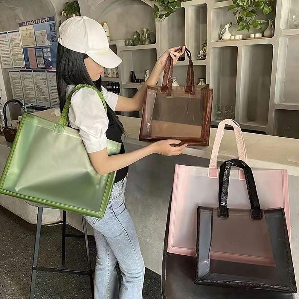 Durable PVC Goodie Bags Translucency Gift Wrapping Gift Bags with Handles Shopping Handbag Home Decor