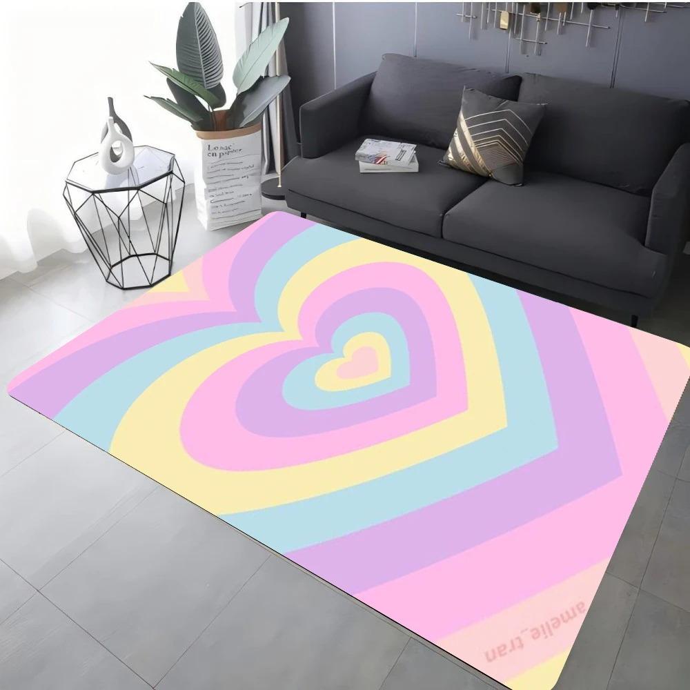 Modern Star Heart Print Rug For Living Room Sofa Bedroom Floor Non-Slip Cozy Home Decor Gift