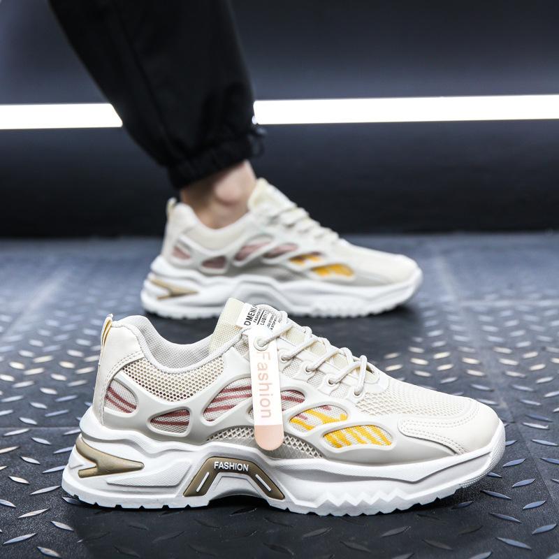 Autumn men's shoes new breathable mesh sports shoes men's trend versatile platform white shoes casual dad trendy shoes