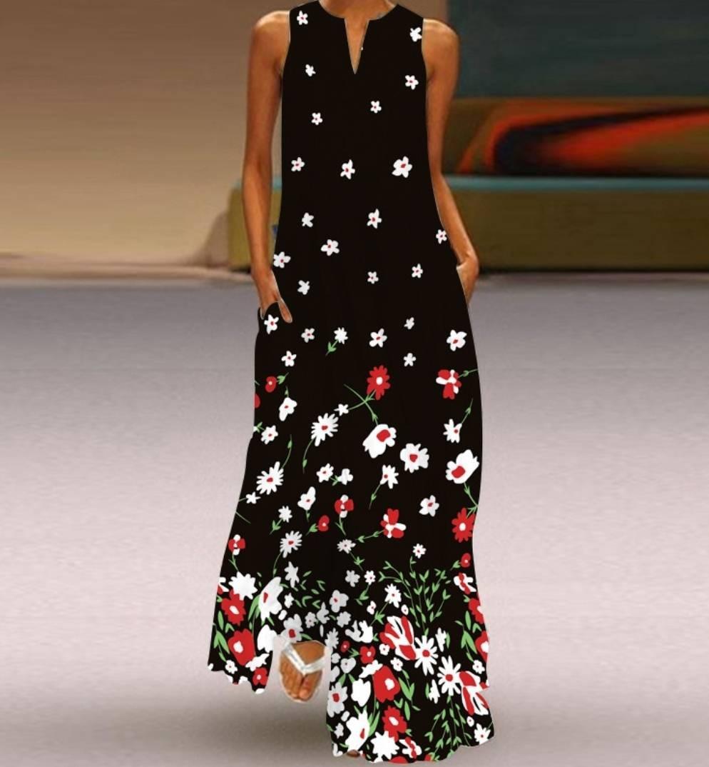 

Женские винтажные платья с принтом, летнее длинное платье без рукавов с v-образным вырезом в стиле бохо, женские повседневные элегантные платья макси для пляжной вечеринки, Vestidos XXL