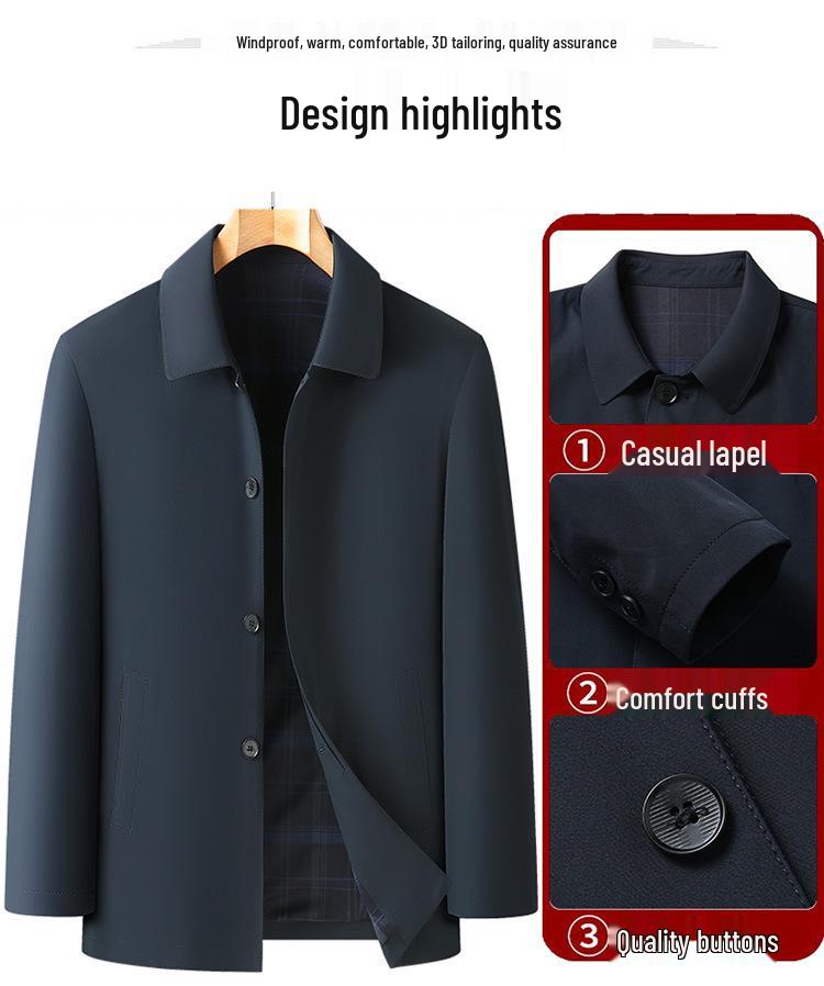 2026 Spring/Autumn Men's Plus Size Business Casual Lapel Jacket - Middle-aged Windbreaker Coat