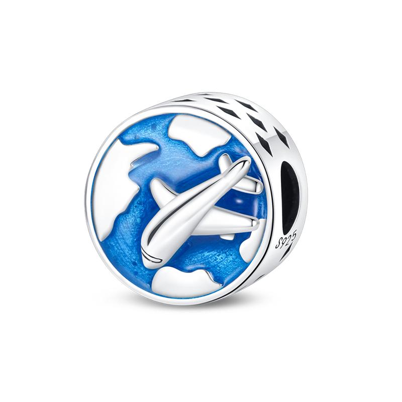 Fit Original Copper Charm Beads Airplane Camera Earth Travel Charms Pendant Safety Chain For Woman Fine Diy Jewelry