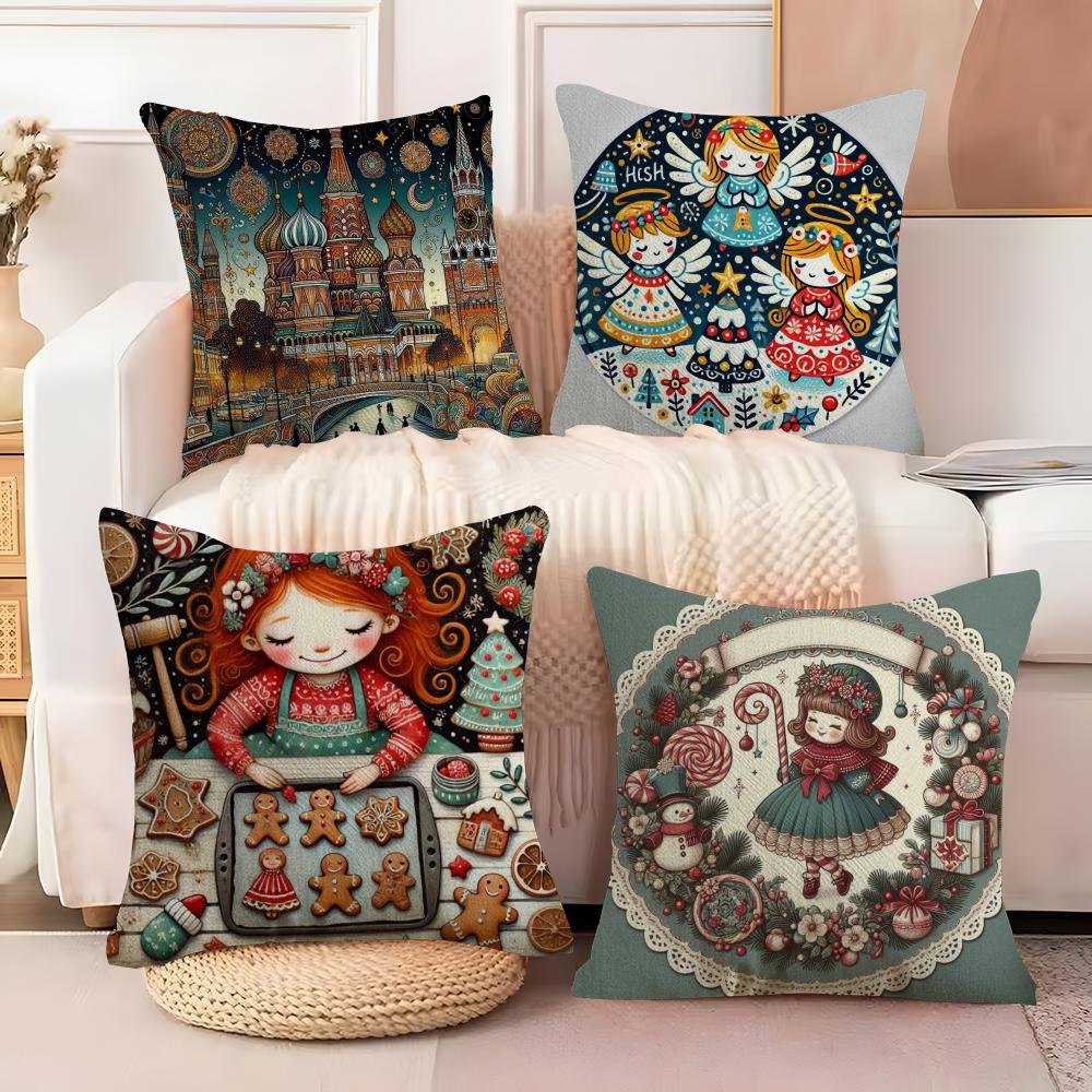 Nordic Style Classic Doll Print Pillow Case Linen Pillow Case Sofa Home Decor Cushion Cover Cushion Cove