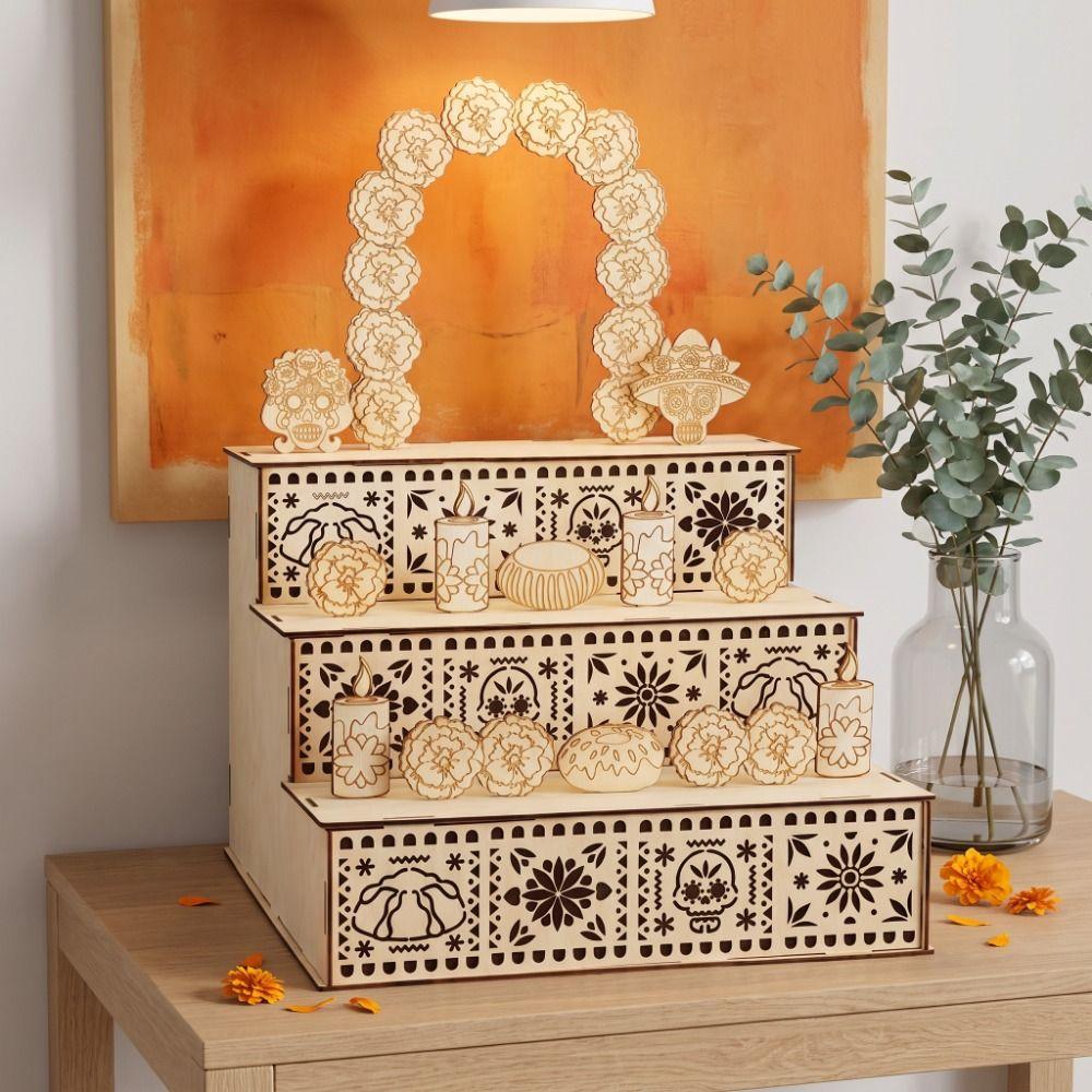 Wooden Day of Dead Ofrenda Box DIY Ornaments Mexican Fiesta Party Decor Home Kitchen Decor Flower Mexican Dead Shadow Box