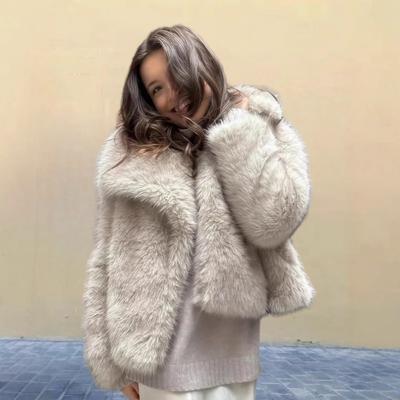 Damen Cropped Kunstpelzmantel Übergroßer Kragen Lockerer Schnitt Warme Winteroberbekleidung