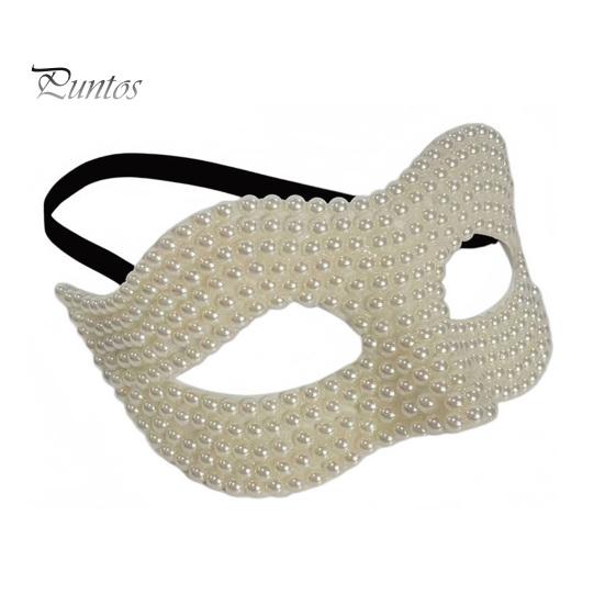 Mysterious Face Coverings Halloween Half Masquerade Mask, Pearl Decor Venetian Elegant Costume Accessories Party Accessory for Stage Show Evening