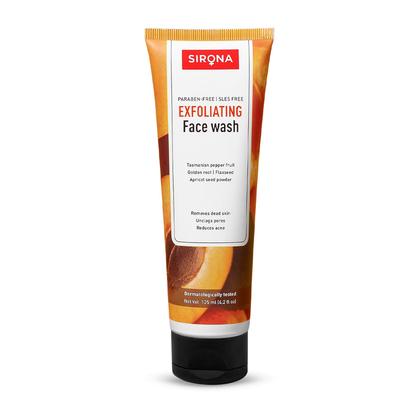 Sirona Exfoliating Face Wash for Men & Women 125 ML | Natural Face Cleanser with Apricot & Mint | Hydrating, Anti-Aging, Fights Acne & Blackheads
